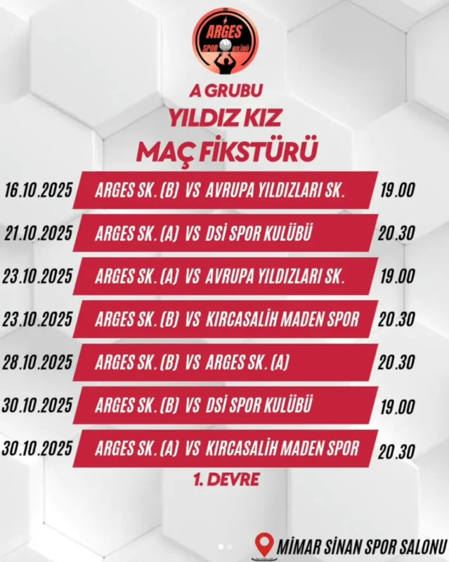 edirne arges a grubu yıldız kız maç fikstürü 1. devre 2025 sonbahar